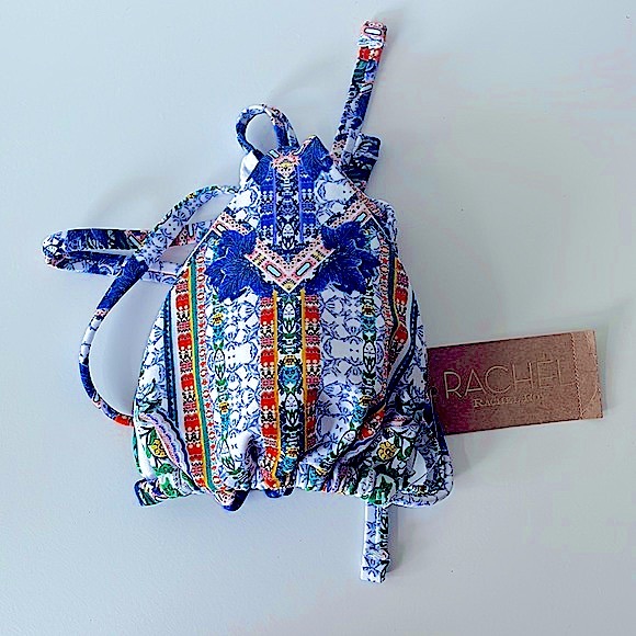 Rachel Roy triangle string bikini top Moroccan blue orange white multi XS to M - Picture 5 of 12